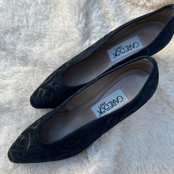 CARESSA EAST BLACK KID SUEDE EMBROIDERED SHOE SIZE 8 M - Picture 5 of 8